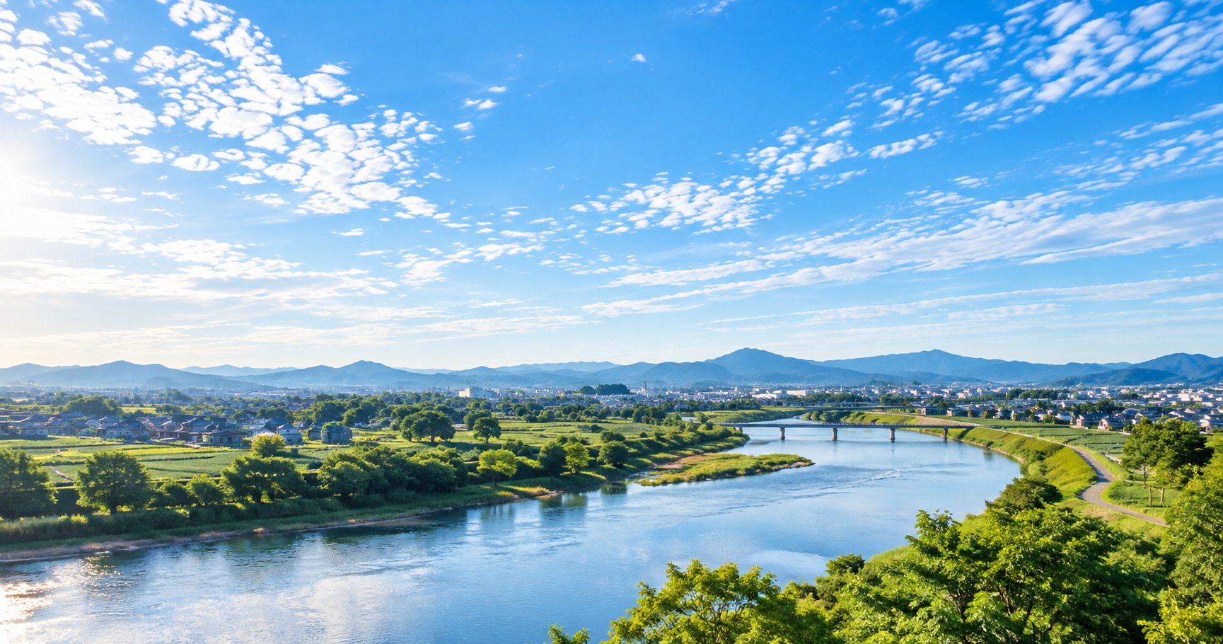 西尾の川と街並みを見渡す風景